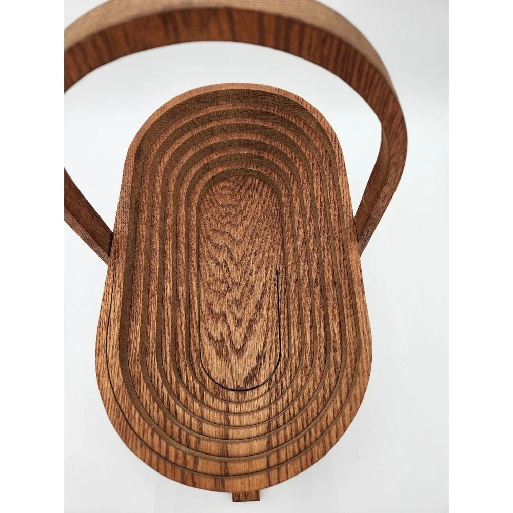 Folding Collapsible Wooden Oval Basket with Handle MCM wood vintage